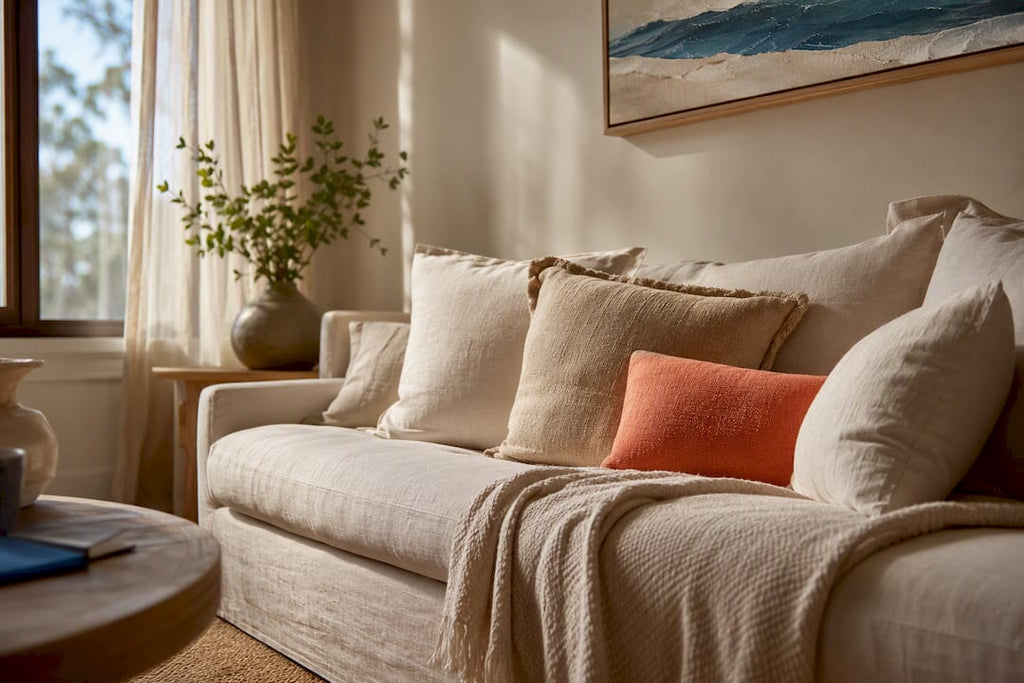 Size Coastal Wall Art to Two Thirds of Your Sofa for a Warm Look