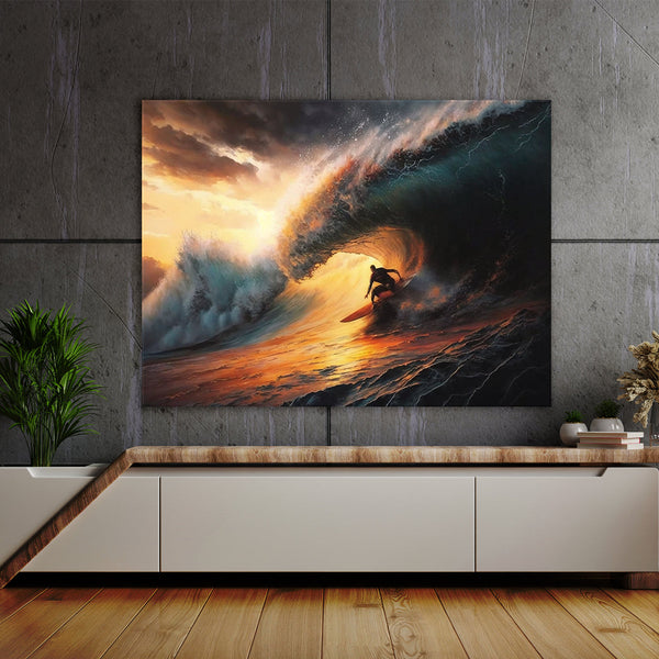 Surf Surfer Wave Sun Sunset 2 Canvas Wall Art Print Decor Artwork