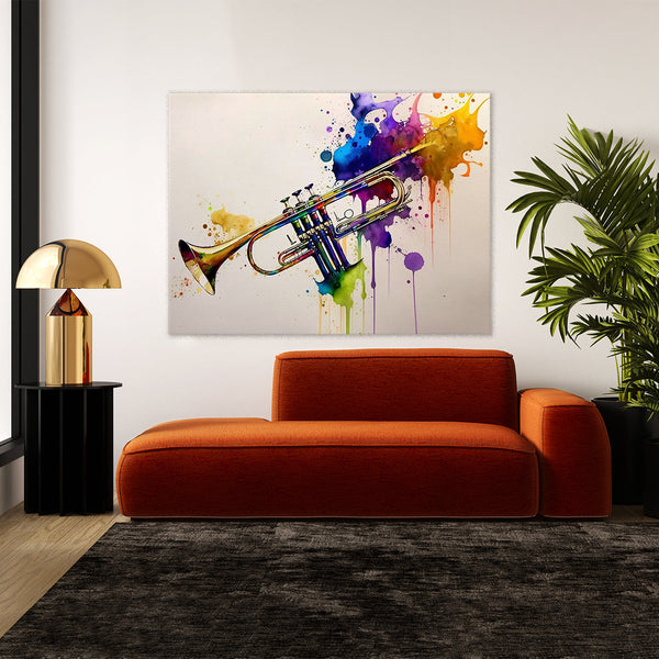 Trumpet Watercolor Brushstrokes 19 Canvas Wall Art Print Decor