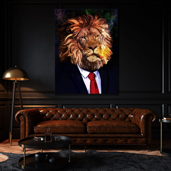 Lion in Suit Cigar Canvas Wall Art Print Decor Artwork Picture Painting  Poster Smoking Mancave Animal Pop Game Room King Decor Lounge Whiskey Stock  Market – Sense Canvas