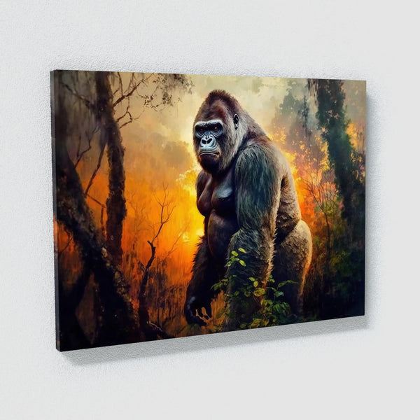 Montanari Papagallo 油彩画 50x70 cm Gorilla Realistic Forest Sunset 14 Canvas Wall Art Print Decor
