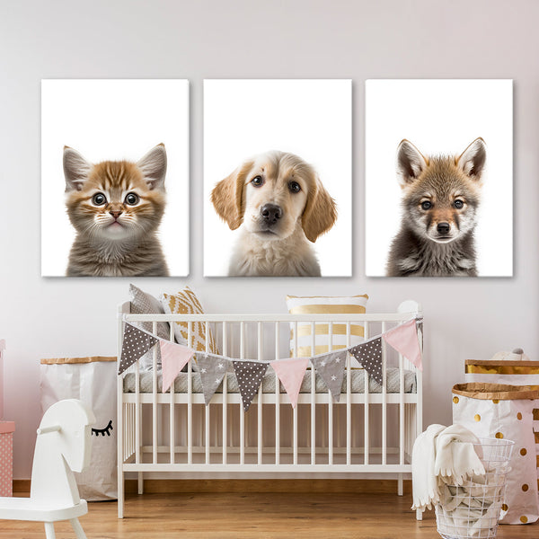 Nurbusery Baby Cat Dog Wolf 3 Canvas Wall Art Print Decor Artwork