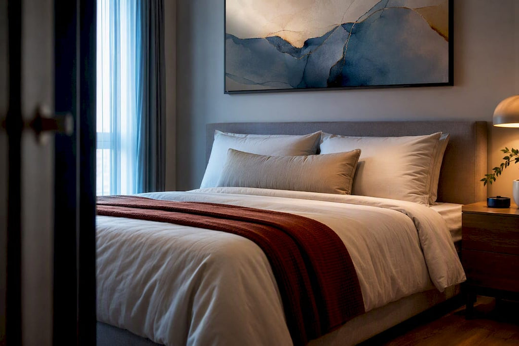 Size Bedroom Wall Art to Two Thirds of Your Bed and Hang 15–25 cm