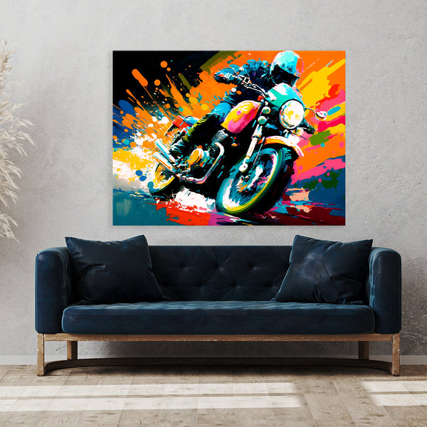 Motorcycle Abstract Colorful 41 Canvas Wall Art Print Decor