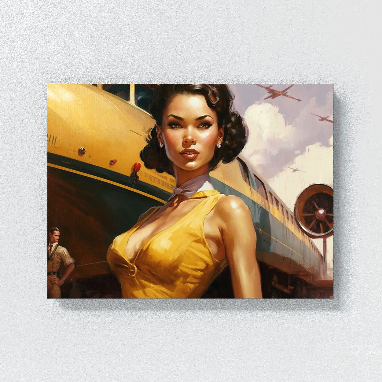 Pin Up Woman Yellow Dress Train 14 Canvas Wall Art Print Decor Artwork Picture Painting Poster Sense Canvas Pin Up Woman Yellow Dress Train 14 Canvas Wall Art Print Decor Artwork Picture Painting Poster Sense Canvas