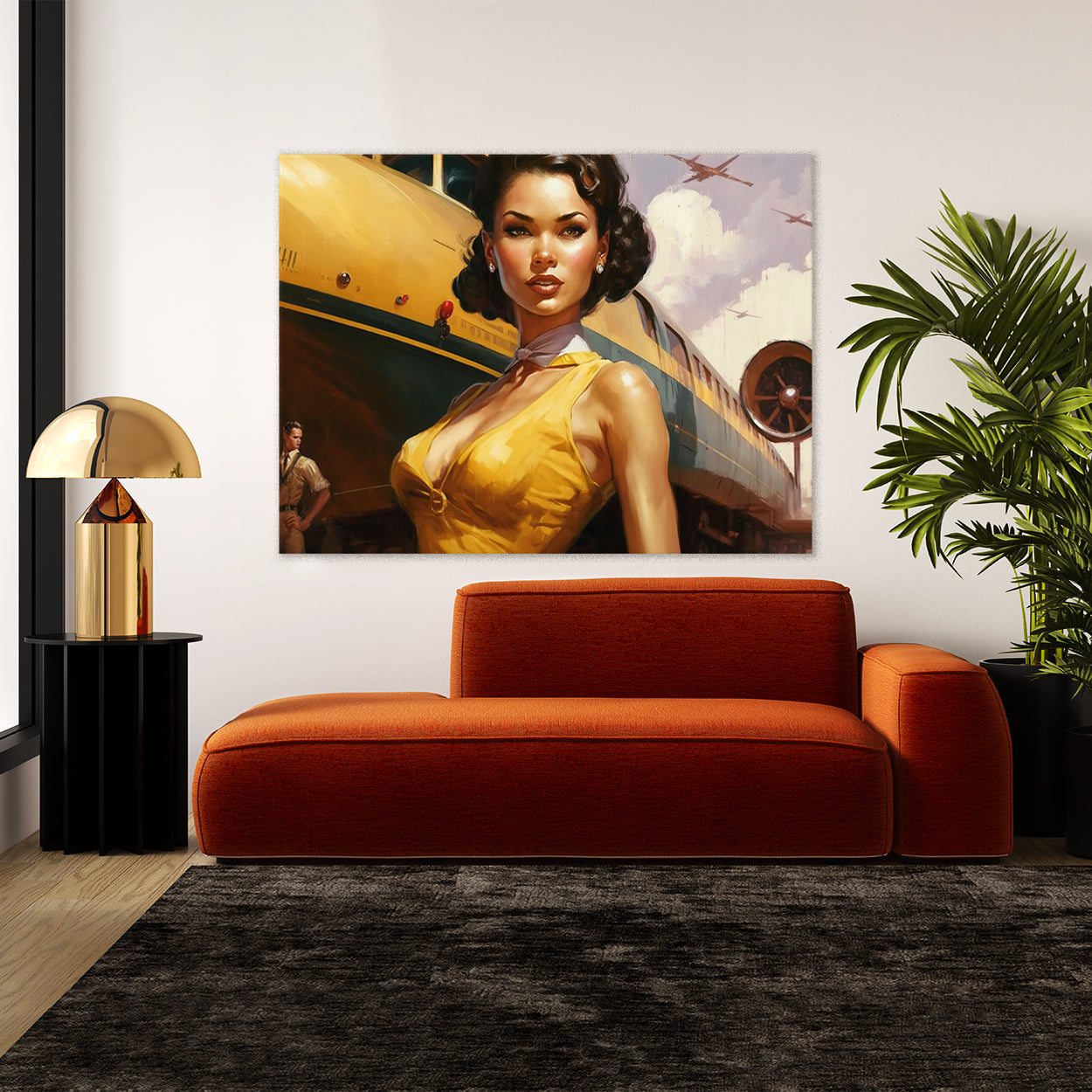 Pin Up Woman Yellow Dress Train 14 Canvas Wall Art Print Decor Artwork Picture Painting Poster Sense Canvas Pin Up Woman Yellow Dress Train 14 Canvas Wall Art Print Decor Artwork Picture Painting Poster Sense Canvas