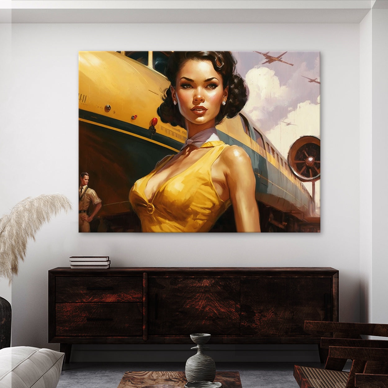 Pin Up Woman Yellow Dress Train 14 Canvas Wall Art Print Decor Artwork Picture Painting Poster Sense Canvas Pin Up Woman Yellow Dress Train 14 Canvas Wall Art Print Decor Artwork Picture Painting Poster Sense Canvas