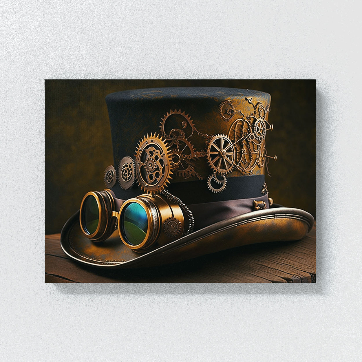 steampunk top hat with goggles Steampunk Top Hat Goggles Gears 6 Canvas Wall Art Print Decor Artwork Picture Painting Poster – Sense Canvas