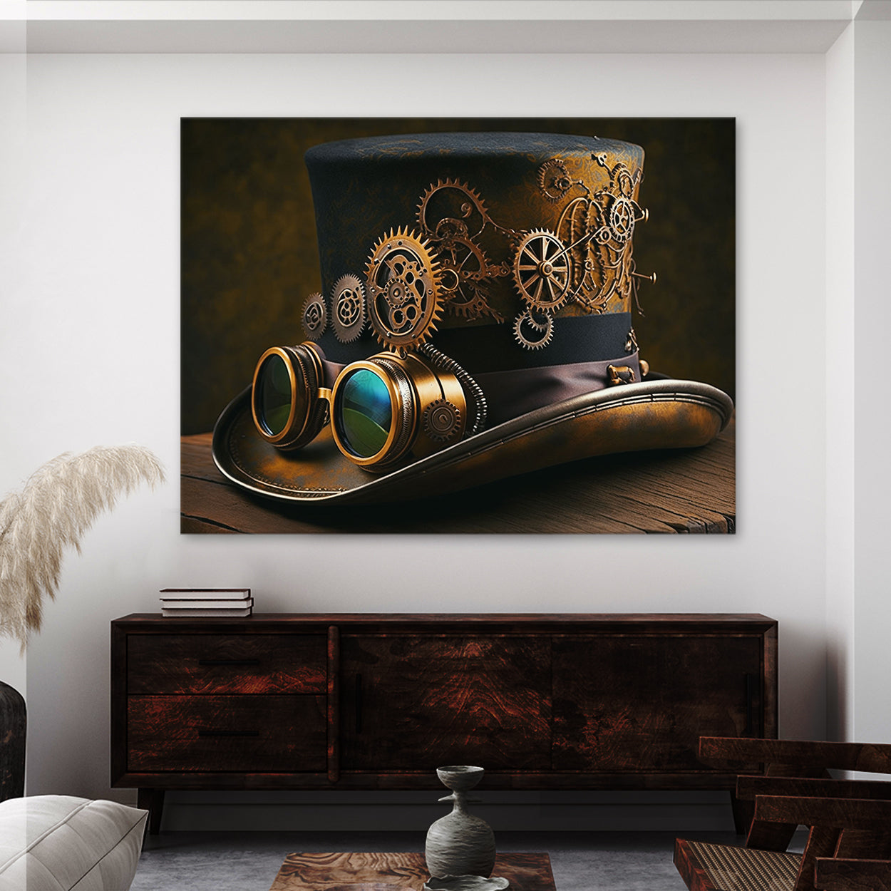 Steampunk Top Hat Goggles Gears 6 Canvas Wall Art Print Decor Artwork Picture Painting Poster – Sense Canvas