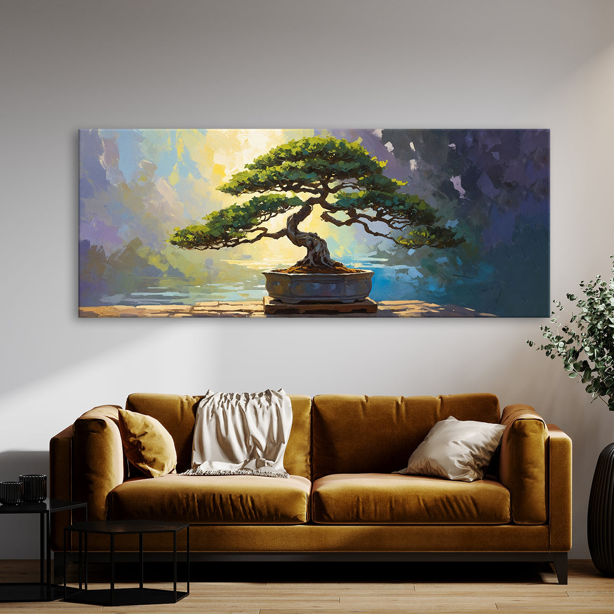 glowing bonsai tree Bonsai Tree Dappled Bonsai Glow 65 Canvas Wall Art Print Decor Artwork Picture Painting Poster – Sense Canvas