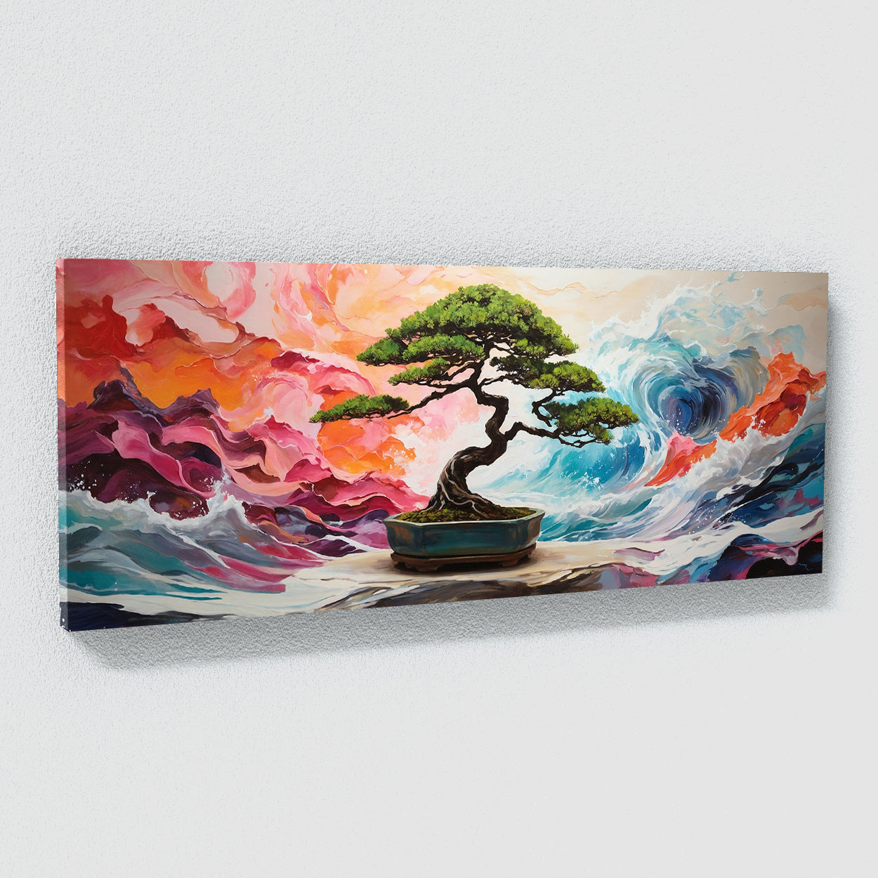 bonsai tree canvas art Bonsai Tree Vibrant Waves 112