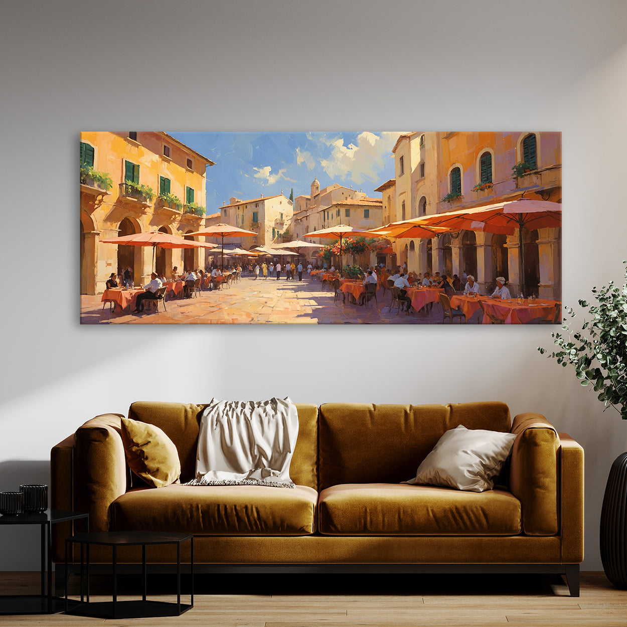 Italy Vibrant Italian Piazza 42 Canvas Wall Art Print Decor