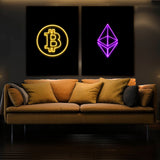 Bitcoin & Ethereum Neon Wall Art