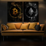 Bitcoin Gold & Ethereum Silver Wall Art