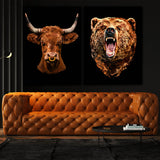 Bull & Bear Heads Wall Art