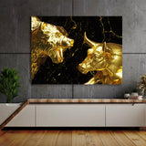 Bull vs Bear Heads Gold Wall Art