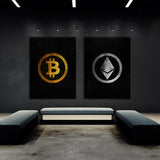 Bitcoin & Ethereum Gold Silver Wall Art