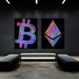 Bitcoin & Ethereum Concrete Abstract Wall Art