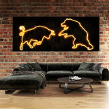 Bull vs Bear Neon Orange Wall Art