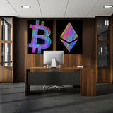 Bitcoin & Ethereum Concrete Abstract Wall Art