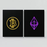 Bitcoin & Ethereum Neon Wall Art