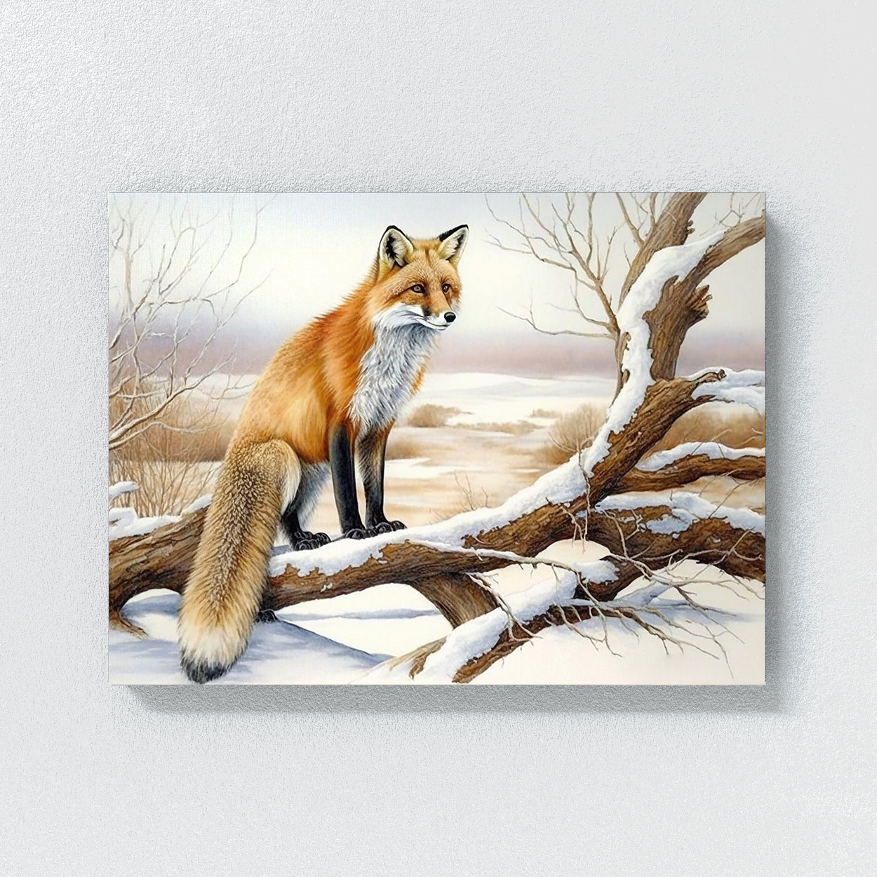 Fox Winter Tree Watercolor 27 Wall Art