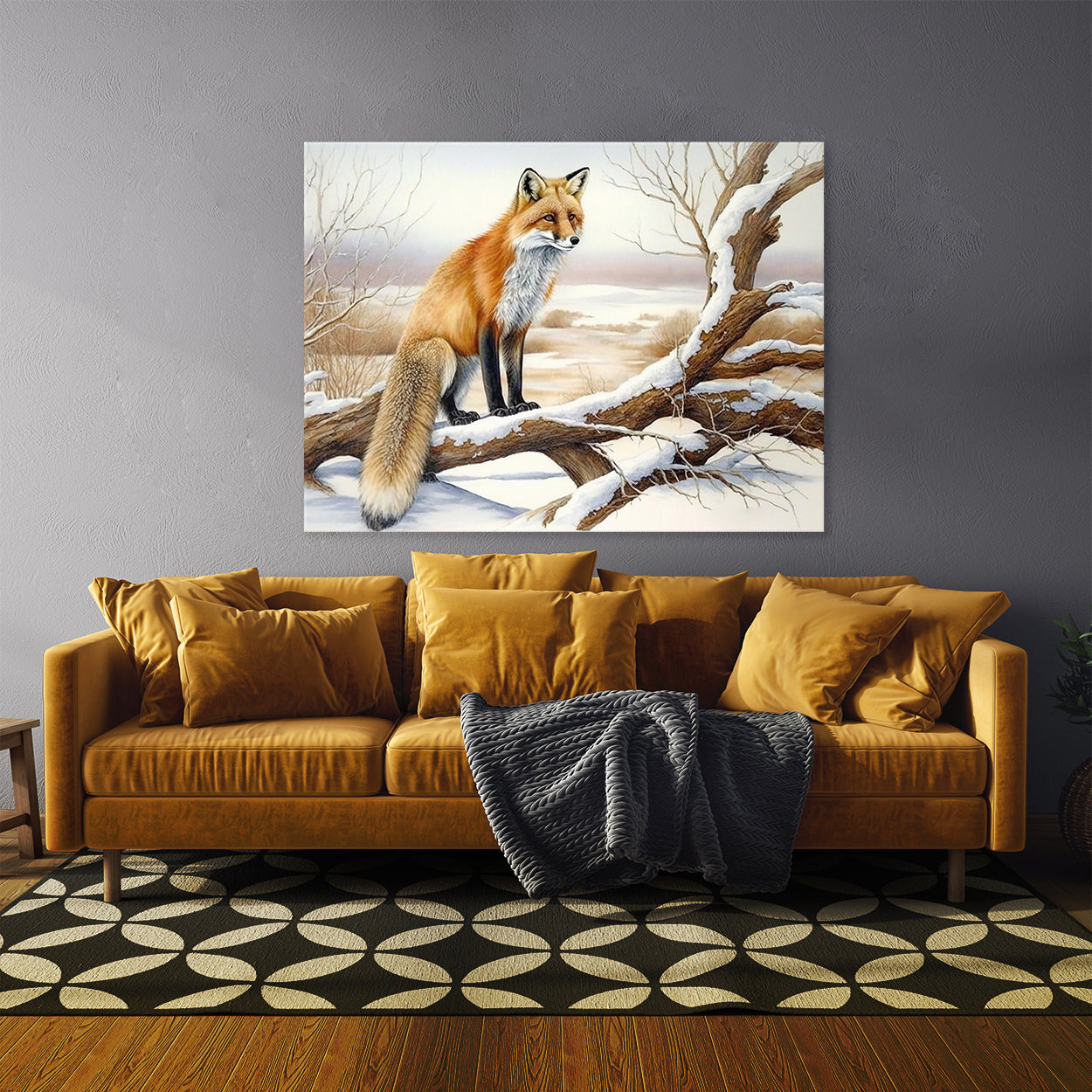 Fox Winter Tree Watercolor 27 Wall Art