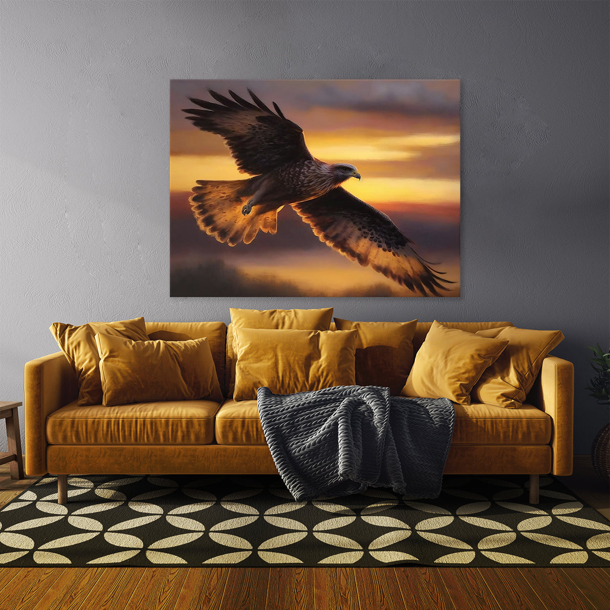 Hawk Realistic Flight Sunset 4 Wall Art