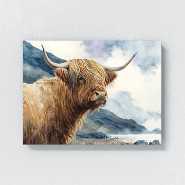 Highland Cow with A Bow Canvas Painting Wall Art Poster Print Artwork Picture for Bedroom Room Decor 12x12inch(30x30cm) Frame