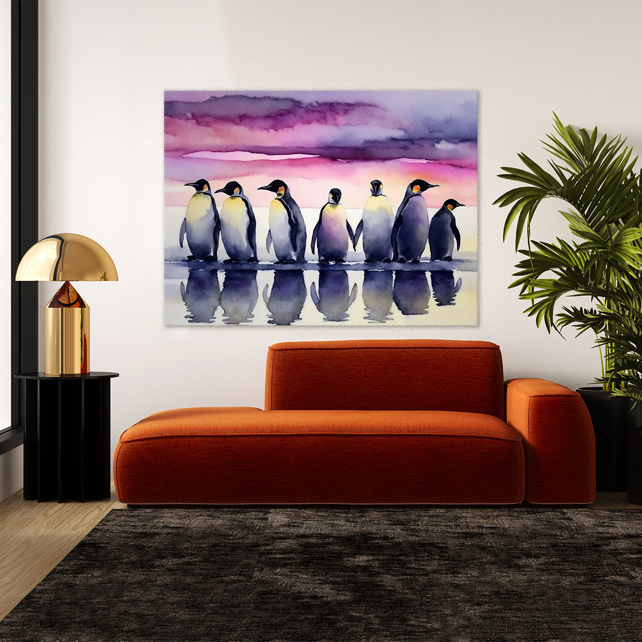 Penguin Watercolor Sky 28 Wall Art