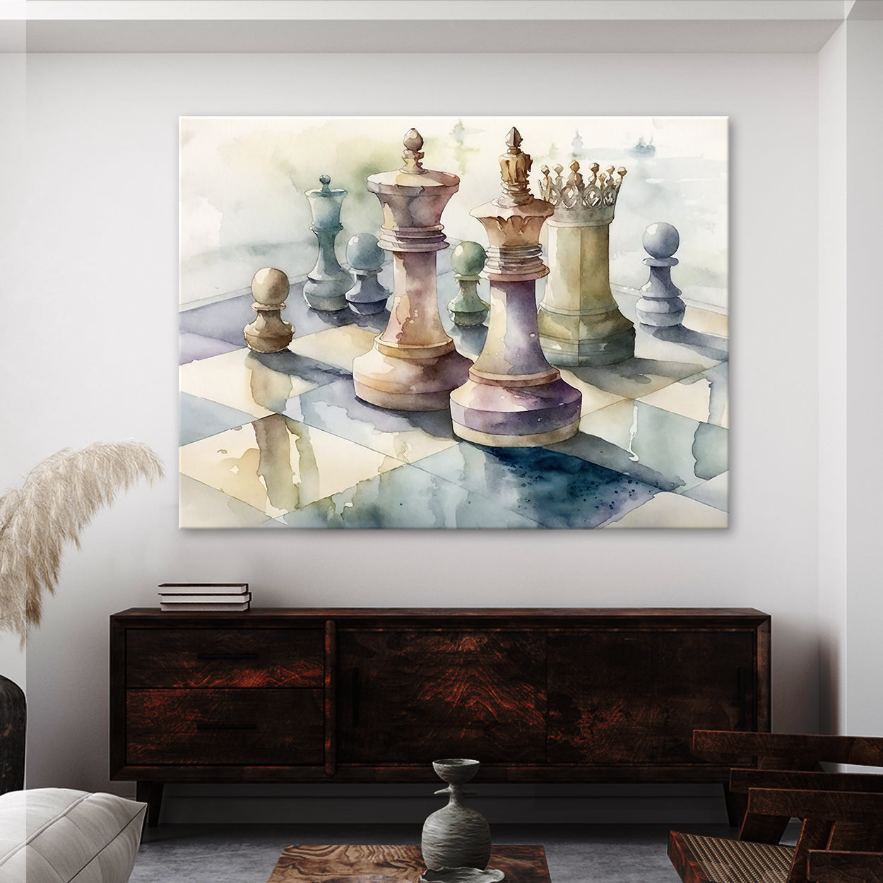 Chess Watercolor Board 15 Canvas Art - – Sense Canvas
