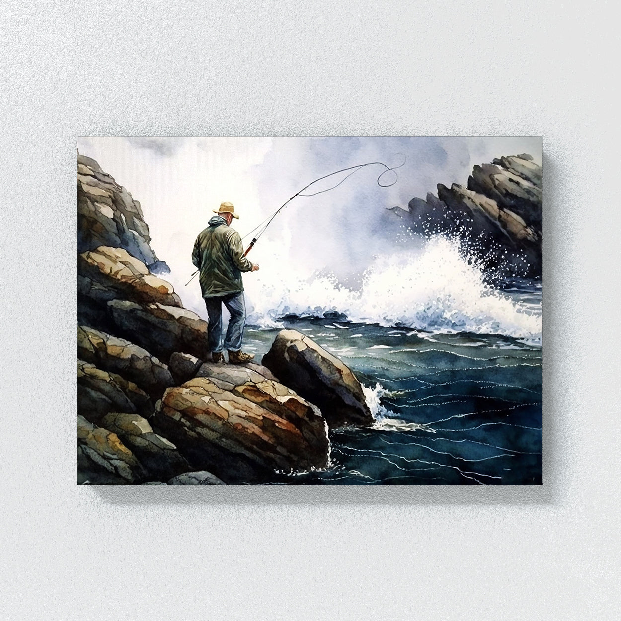 fish painted fly reel Fishing Fisherman Rocky 7 Canvas Wall Art Print Decor Artwork Picture Painting Poster – Sense Canvas