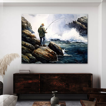 Fishing Fisherman Rocky 7 Canvas Wall Art Print Decor Artwork