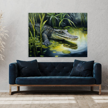 Alligator In Pond With Foliage 8 Canvas Wall Art Print Decor