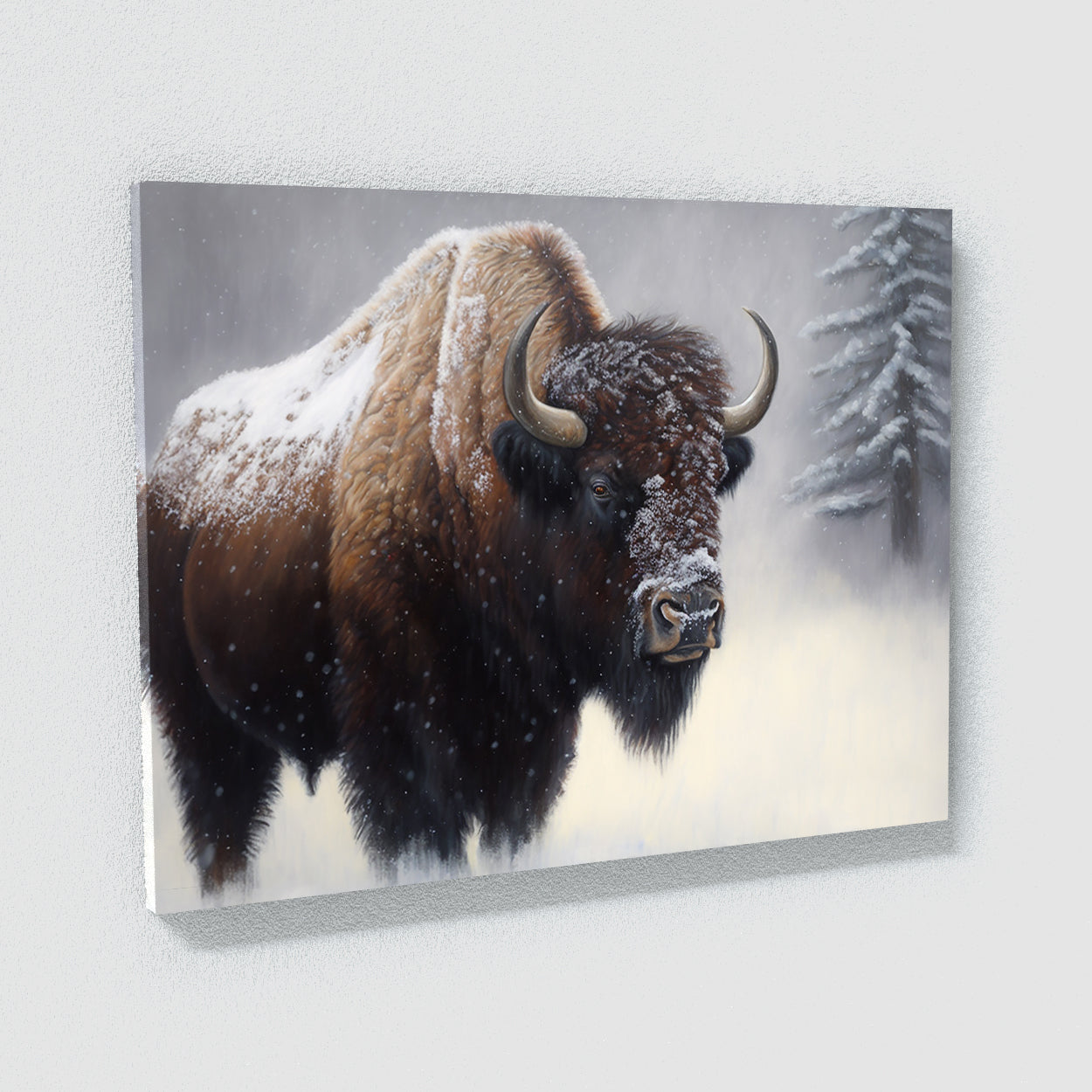 Bison Snowstorm Trees 9 Canvas Art - – Sense Canvas