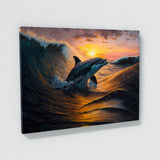 Dolphin Realistic Ocean Sunset 1 Wall Art