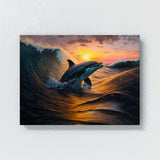 Dolphin Realistic Ocean Sunset 1 Wall Art