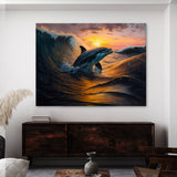 Dolphin Realistic Ocean Sunset 1 Wall Art