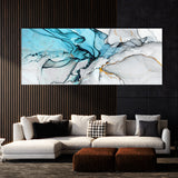 Marble Abstract Blue Gold Panoramic Wall Art