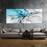 Marble Abstract Blue Gold Panoramic Wall Art