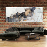 Marble Abstract Grey Gold Panoramic Wall Art