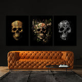 Skull Gold Silver Flowers Wall Art