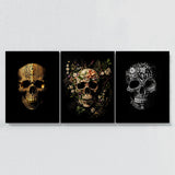 Skull Gold Silver Flowers Wall Art