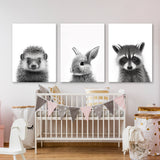 Nursery Baby Hedgehog Rabbit Raccoon 2 Wall Art