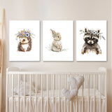 Nursery Baby Hedgehog Rabbit Raccoon 4 Wall Art