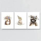 Nursery Baby Hedgehog Rabbit Raccoon 4 Wall Art