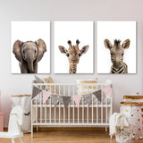 Nursery Elephant Giraffe Zebra 3 Wall Art