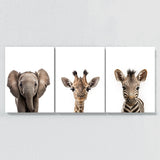 Nursery Elephant Giraffe Zebra 3 Wall Art