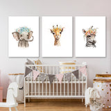 Nursery Elephant Giraffe Zebra 4 Wall Art