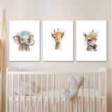 Nursery Elephant Giraffe Zebra 4 Wall Art